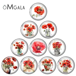 New Watercolor Red Poppy Flower Art Painting 12mm/18mm/20mm/25mm Round photo glass cabochon demo flat back Making findings