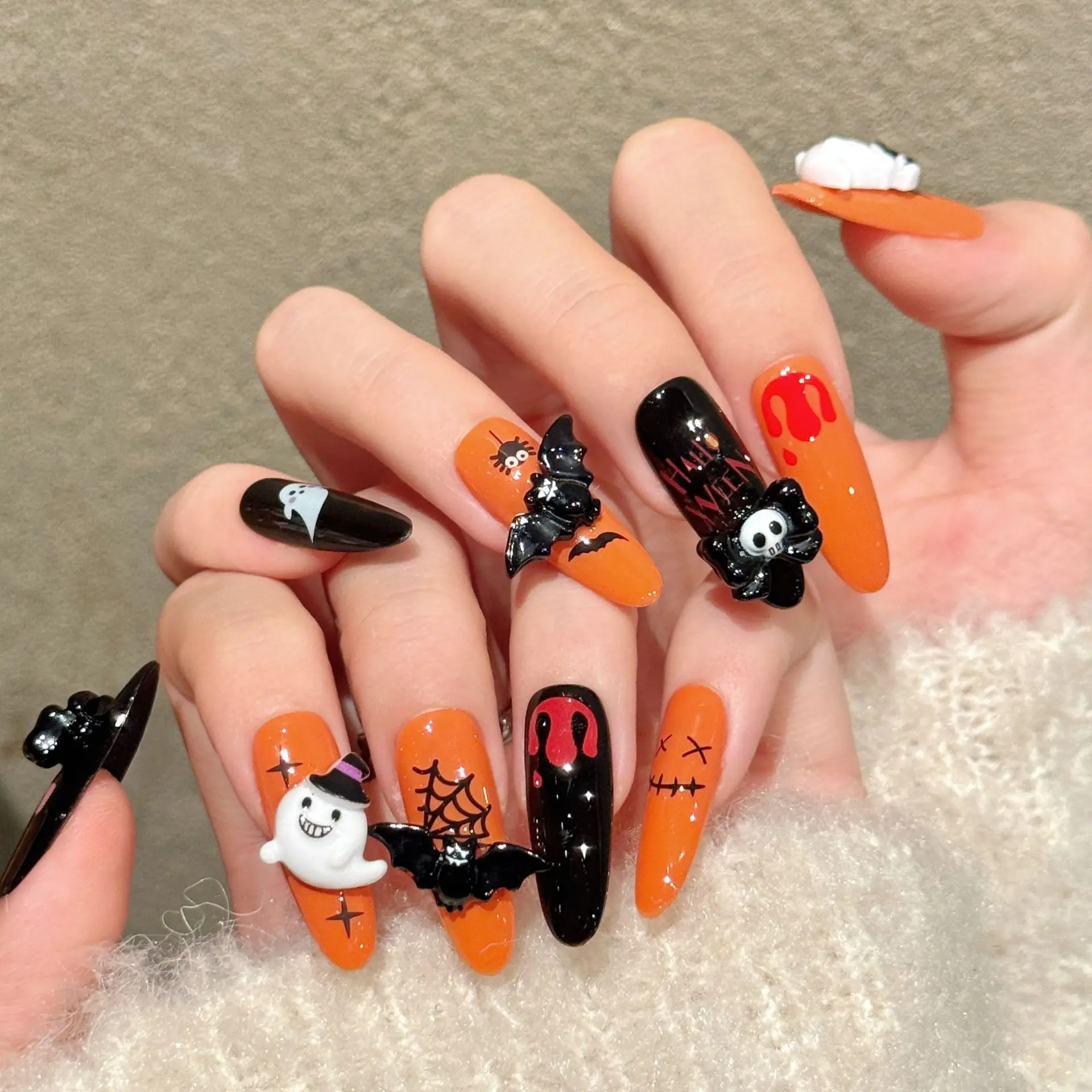 10PCS Handmade Press On Nails,Halloween Special,Halloween Diablo Metal Spider Grimace,Suitable For Parties And Daily Wear. - view 4