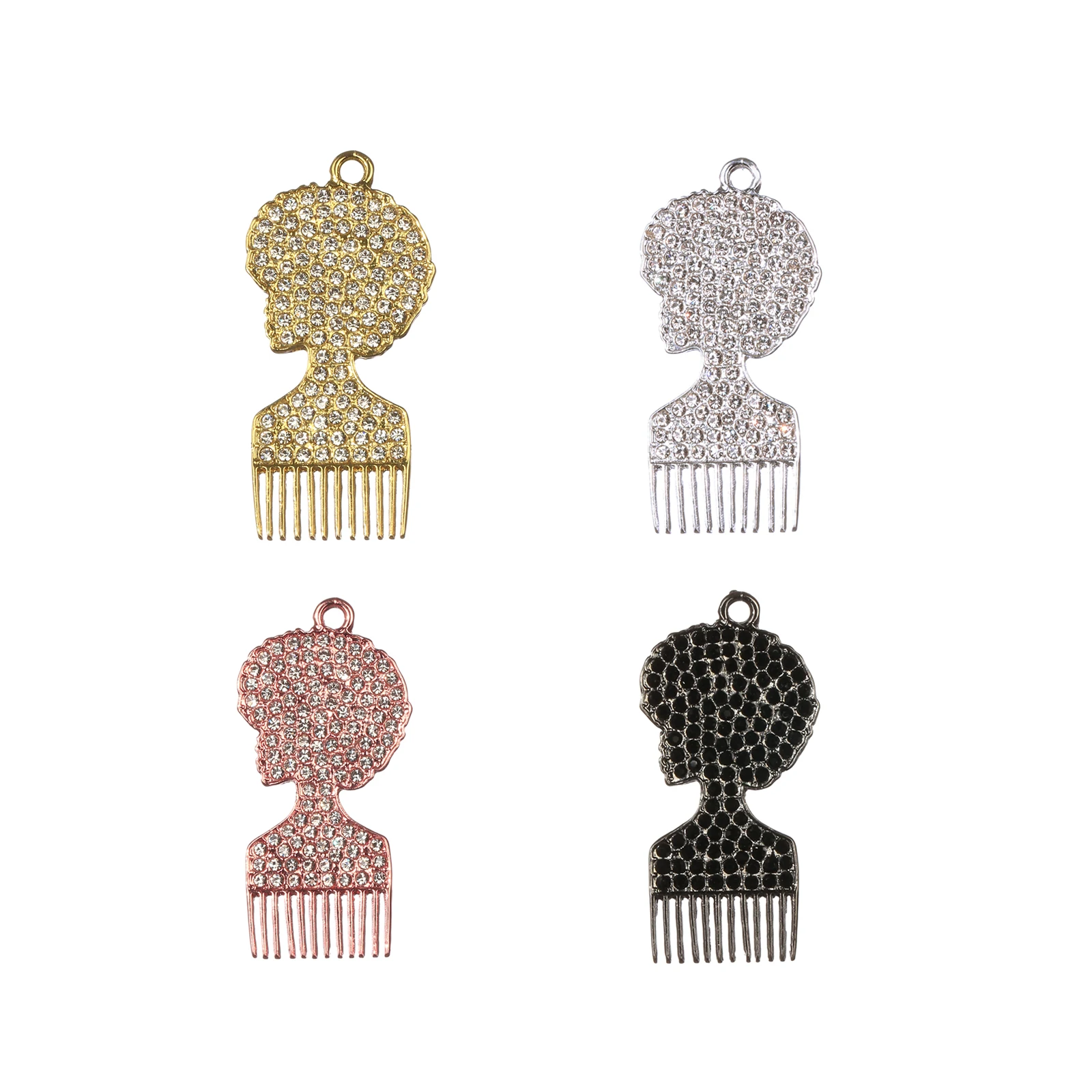 

10pcs Micro Pave Afro Black Girl Charms for Bracelet Necklace Making Bling Rhinestone Comb Jewelry Wholesale BGR186-BG189