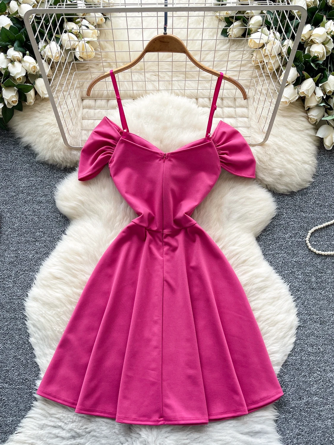 Ele A-Line  Dr Women's Summer Design oulder Baring Strapl Slimming High Waist Korean Sle Commute Dr