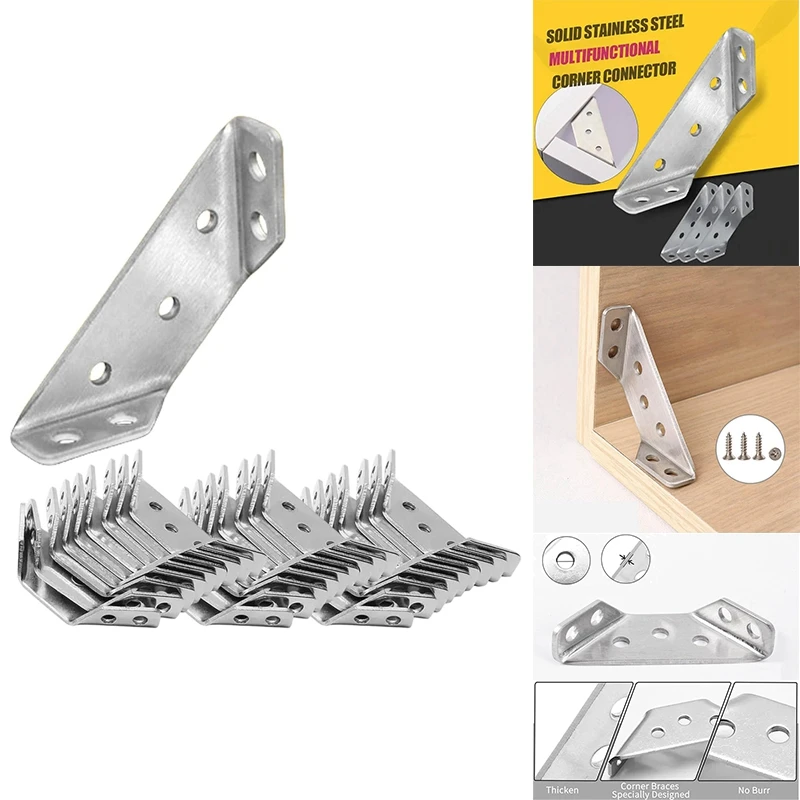 

AT19-Universal Furniture Corner Connector, Angle Fasten Connector Triangle Support Frame Stainless Steel Corner Bracket