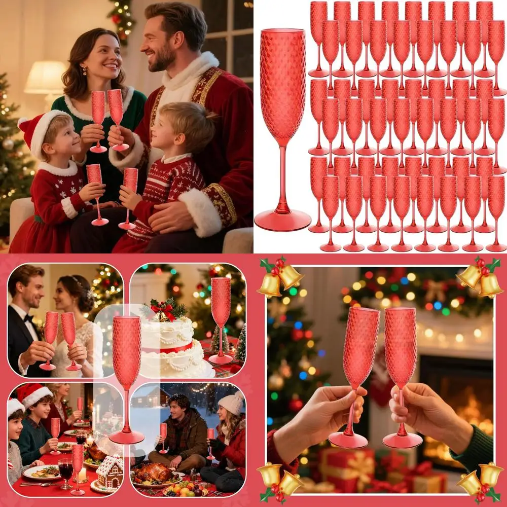 

Набор из 48 пластиковых бокалов для шампанского красного цвета, 7 унций, прочные многоразовые стаканы для торжеств и вечеринок