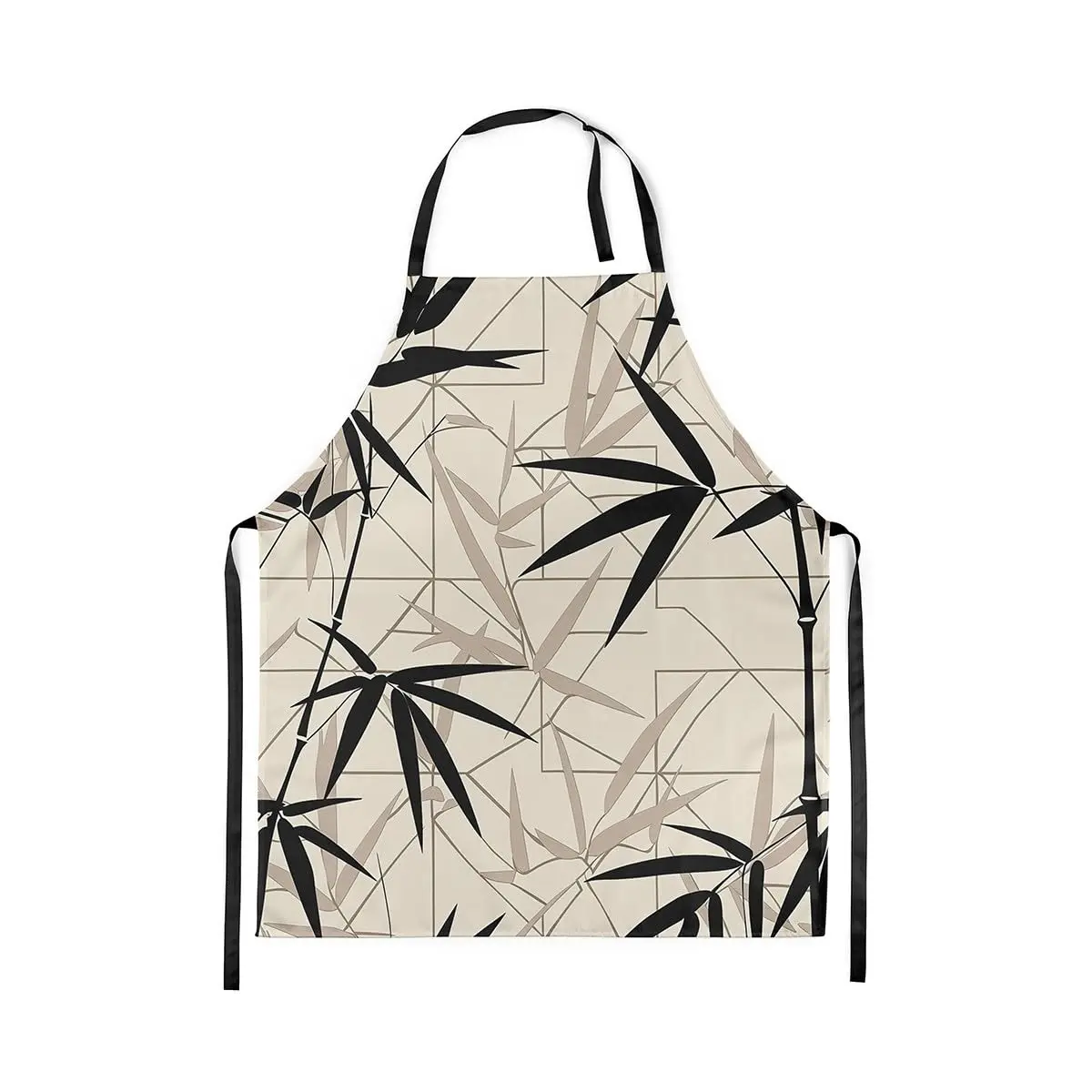 

Leaves Kitchen Apron Black Khaki Nature Botanical Leaves Waterproof Apron for Adults Geometric Simple Plaid Rustic Style Apron