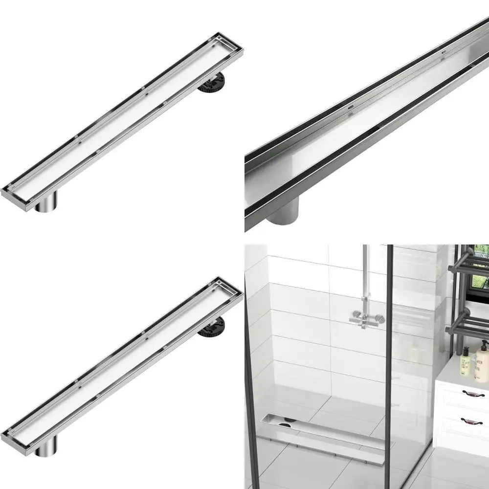 

36 Brushed Stainless Steel Offset Shower Drain with Tile Insert, Adjustable Feet and Hair Catcher