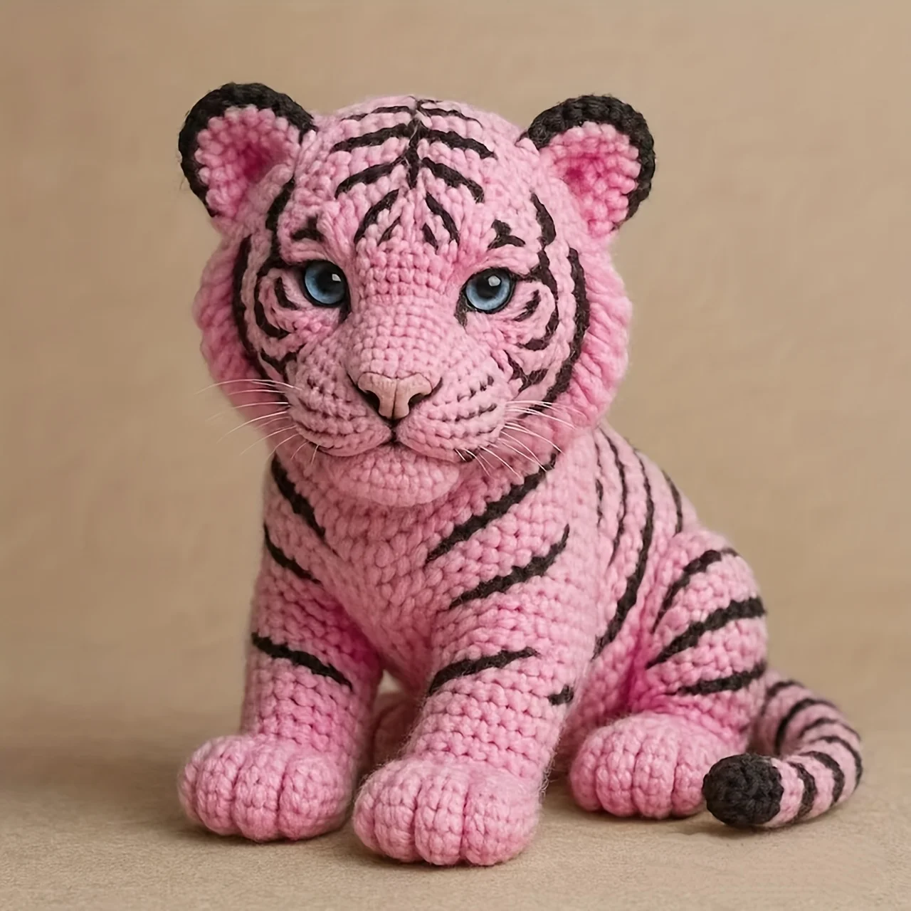 Cartoon Tiger Knitting Kit for Adult Beginners 2 Colors Available Cute Animal Hand-Knitting Kit with Crochet Supplies & Video Tutorial DIY Craft Gift