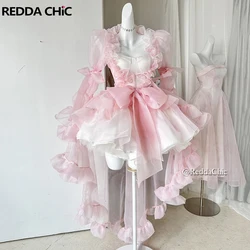 ReddaChic Women 3-piece Set Trailing Evening Dress Shawl Underskirt Puffy Mini Tutu Lace-up Bow Ruffle Pink Princess Party Gowns