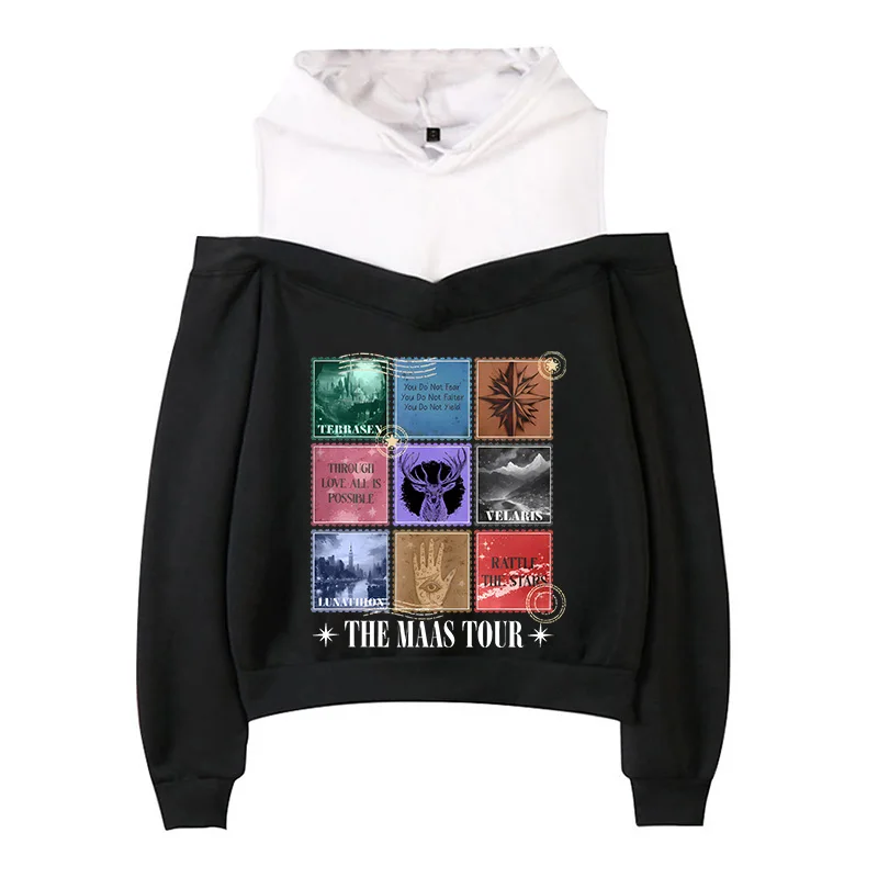 Women Aesthetic Gothic Off Shoulder Hoodies Acotar Velaris Punk Y2k Sweatshirts Graphic Manga Hooded Streetwaer Clothes Female