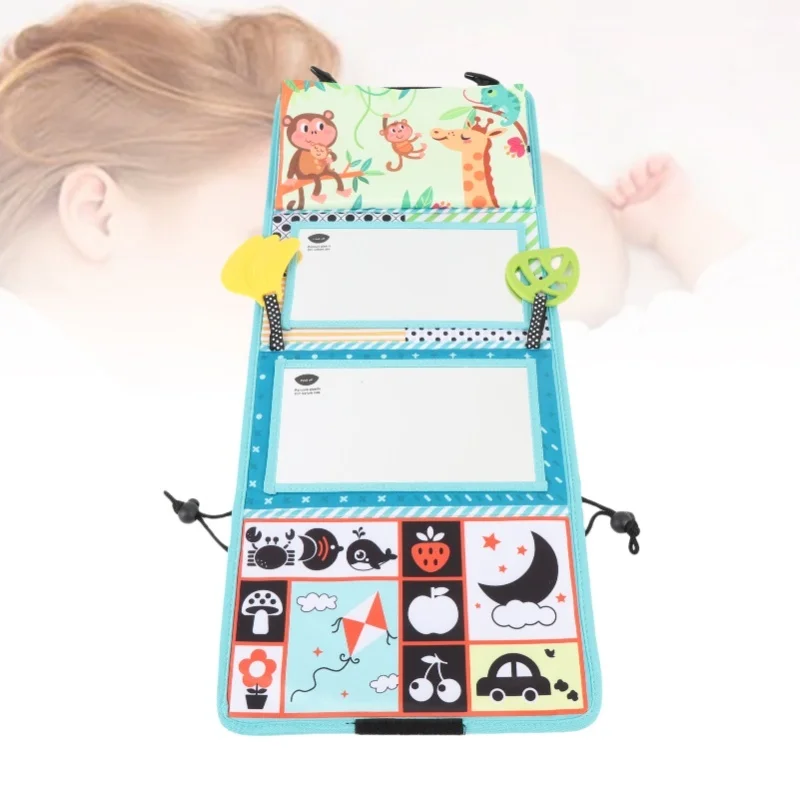 Miroir pour bébé, jouet pour le ventre, miroir de sol pliable à contraste élevé avec livre en tissu froissé