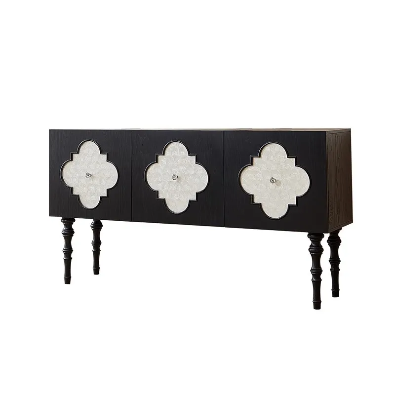 

Retro side cabinet red oak shell dining side cabinet black four-leaf cloverstorage cabinet living room porch table antique style