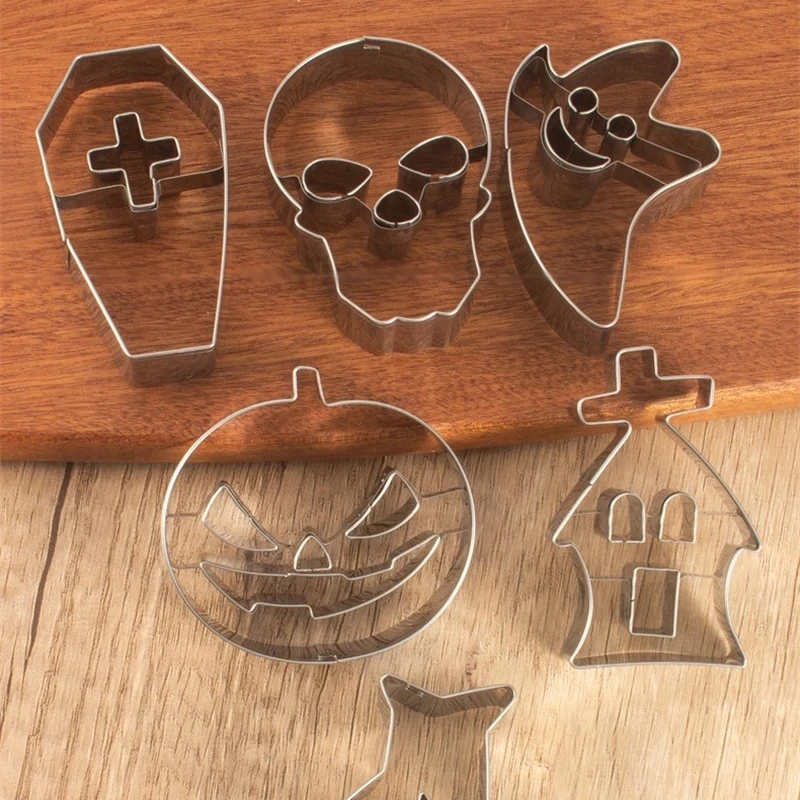 Halloween Cookie Cutters Stainless Steel Baking Molds Skull Pumpkin Ghost Coffin Fondant Biscuit Cake Decorating Tools