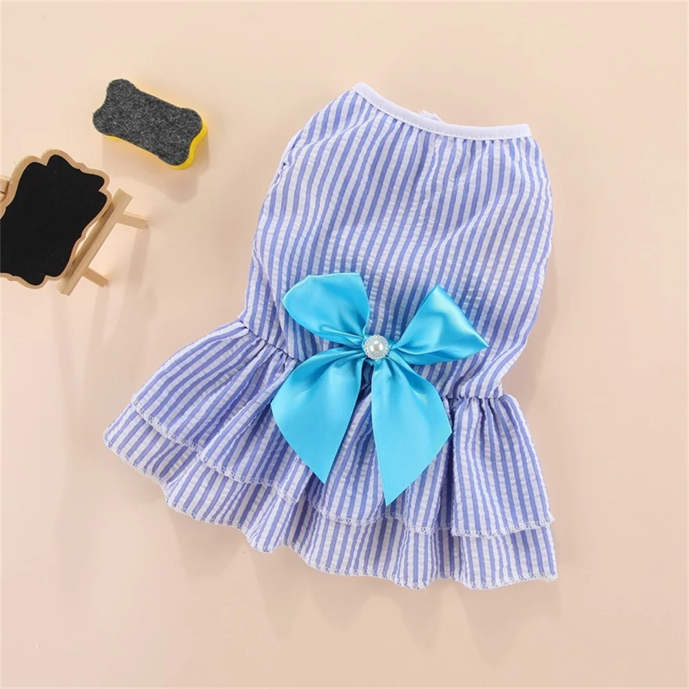 Pet Clothes Lovely Unique Polyester Popular 6 Sizes Best Selling Pet Clothes For Dogs Vertical Stripe Butterfly Dress Pet Skirt