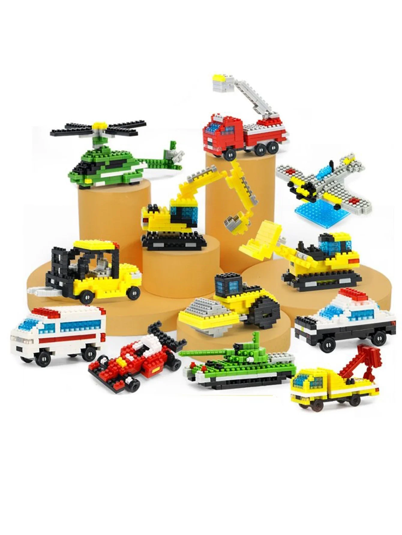 Mini DIY Building Blocks Racing Helicopter City Traffic Series Construction Truck Vehicle Model Assembly Kids Educational Toys