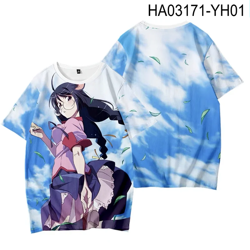 

Bakemonogatari Senjougahara Printing T-shirt Summer Fashion Round Neck Short Sleeve Popular Japanese Anime Streetwear Plus Size