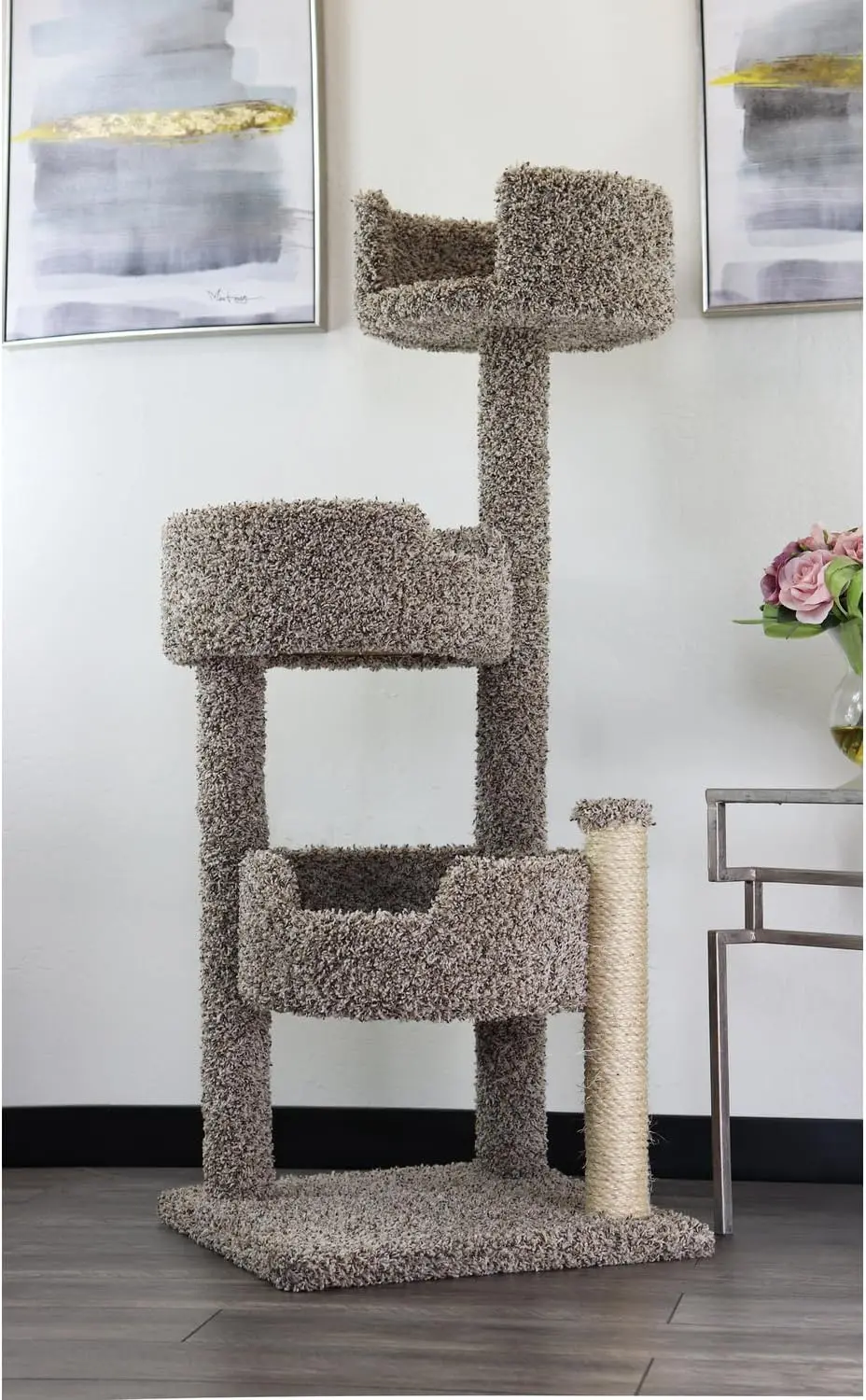 Maykoosh Cat Tree Tower Wood Carpeted Multi-Level Condo Scratching Post for Large Cats
