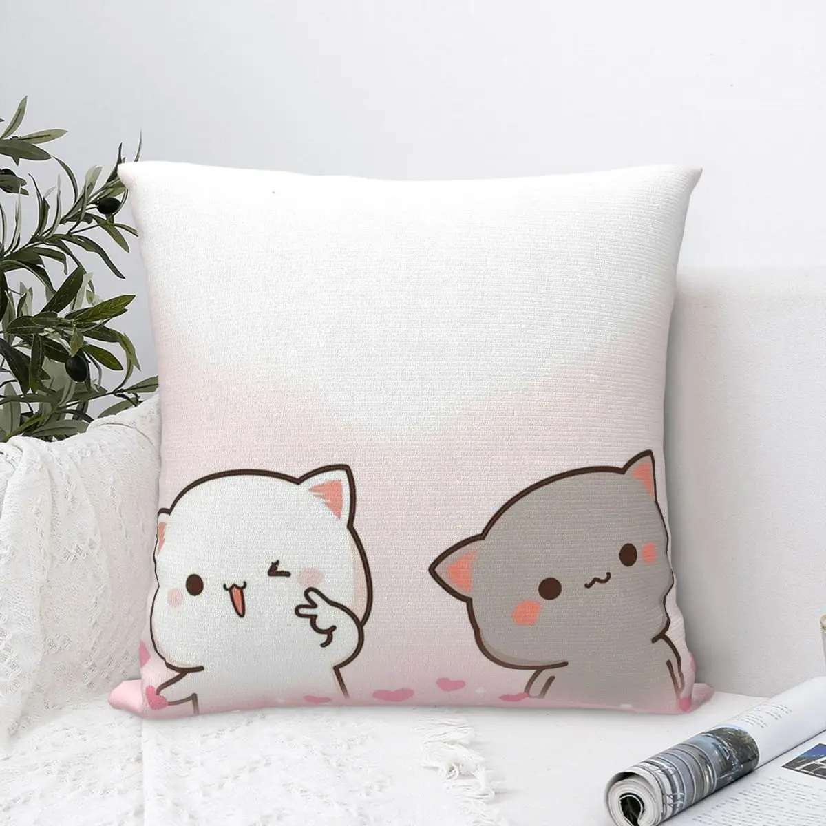 Pink Love Peach And Goma Pillow Case Cartoon Mocha Mochi Cat Cushion Cover Custom Polyester Decor Pillowcase for Home 45x45cm