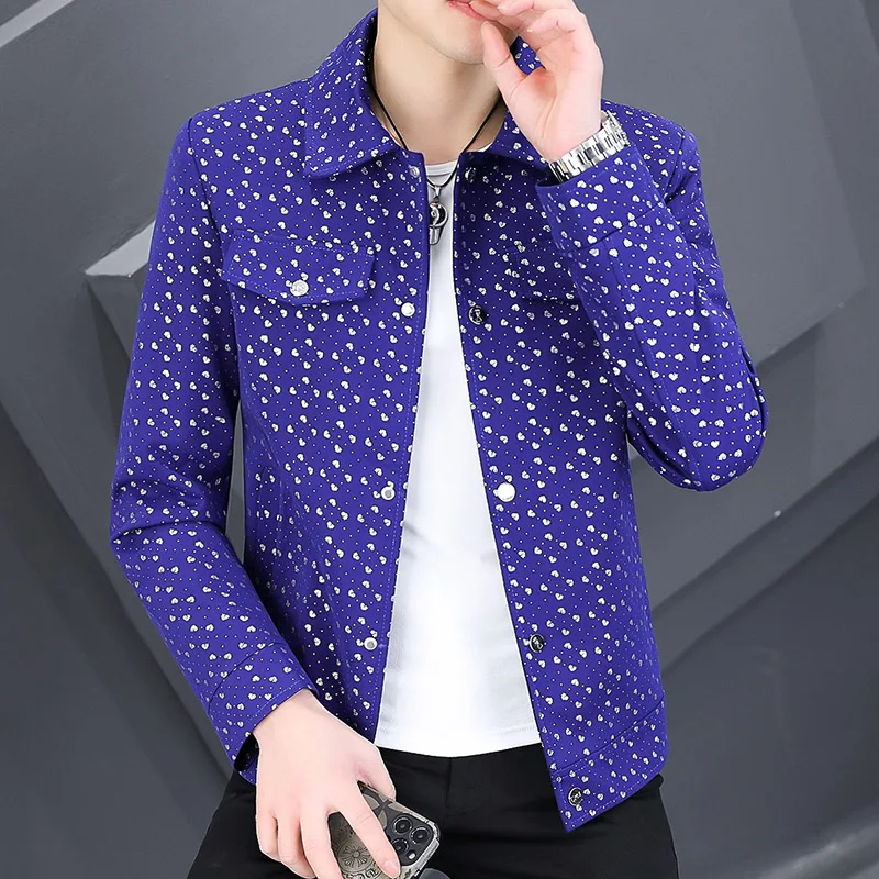 Korean Autumn Polka Dot Jacket for Men Slim Fit Versatile Casual Business Jacket Long Sleeve Social Streetwear Windbreaker Coat