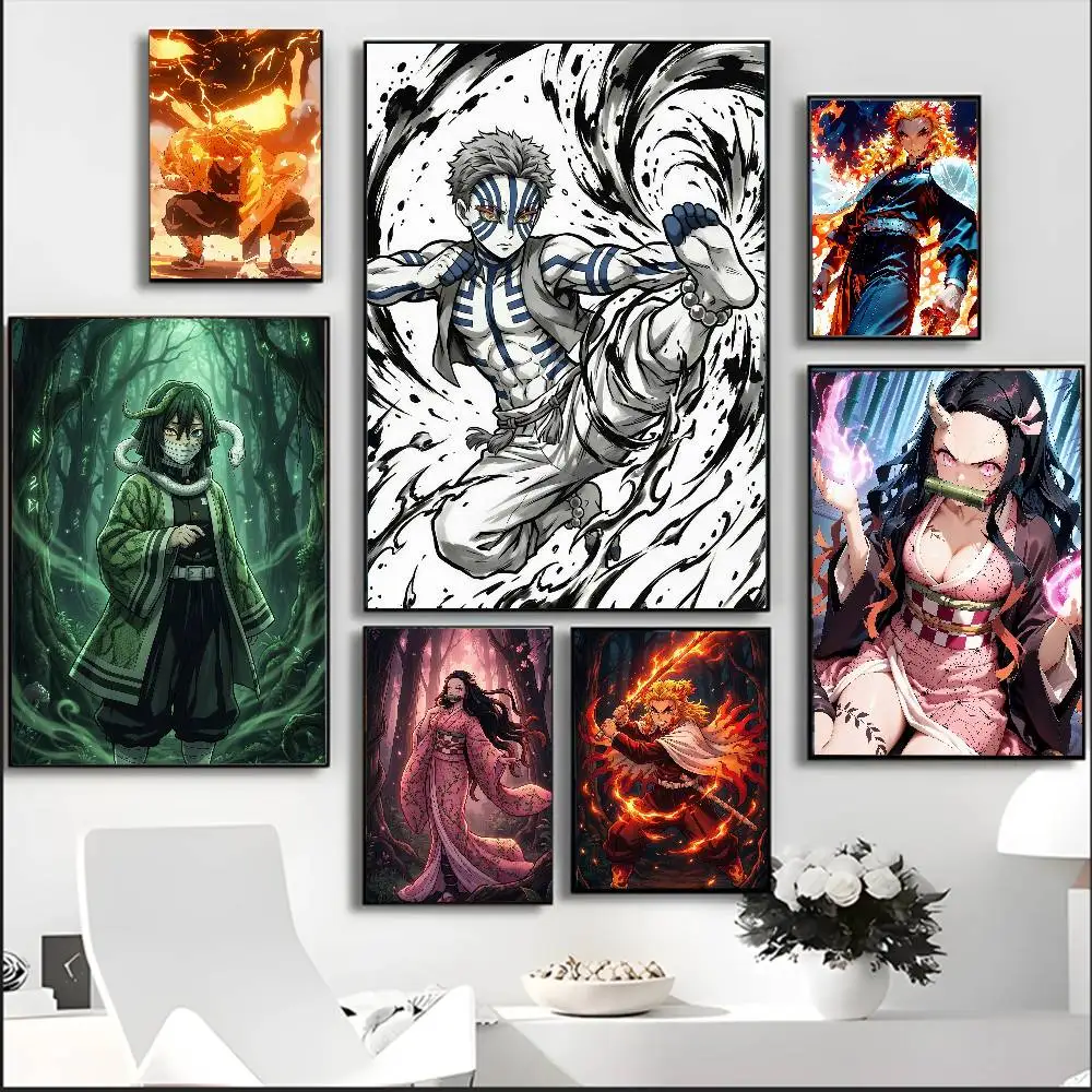 Demon Slayer Anime Poster Kamado Tanjiro Nezuko HD Canvas Wall Art Waterproof Bedroom Decor Gift