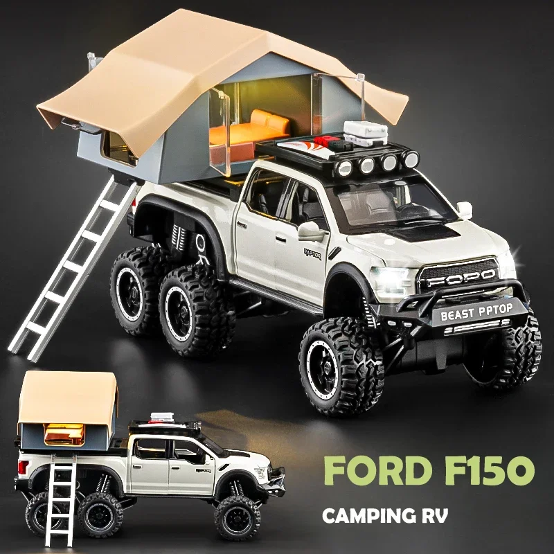 Simulation 1/28 Ford F150 SVT RAPTOR Pickup Model Diecast Camping RV Toy Vehicles Children Boy Birthday Gift Home Decor