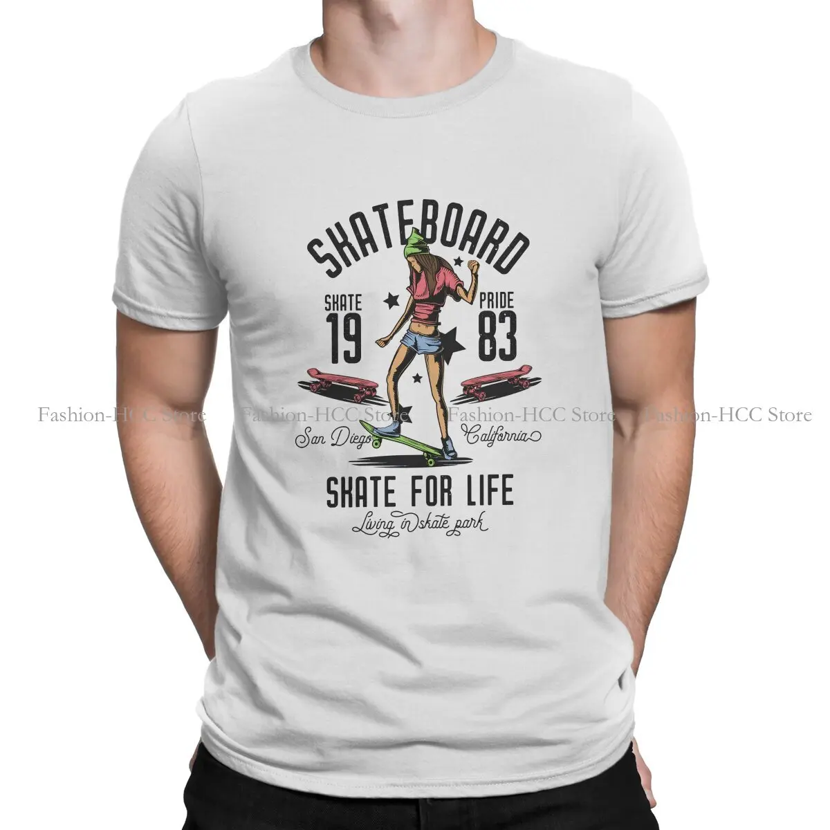 Skateboard Girl Skate For Life Newest Polyester TShirts Skateboard Male Harajuku Streetwear T Shirt Round Neck