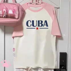 Cuba t shirt women blend t shirt female anime Japanese clothing