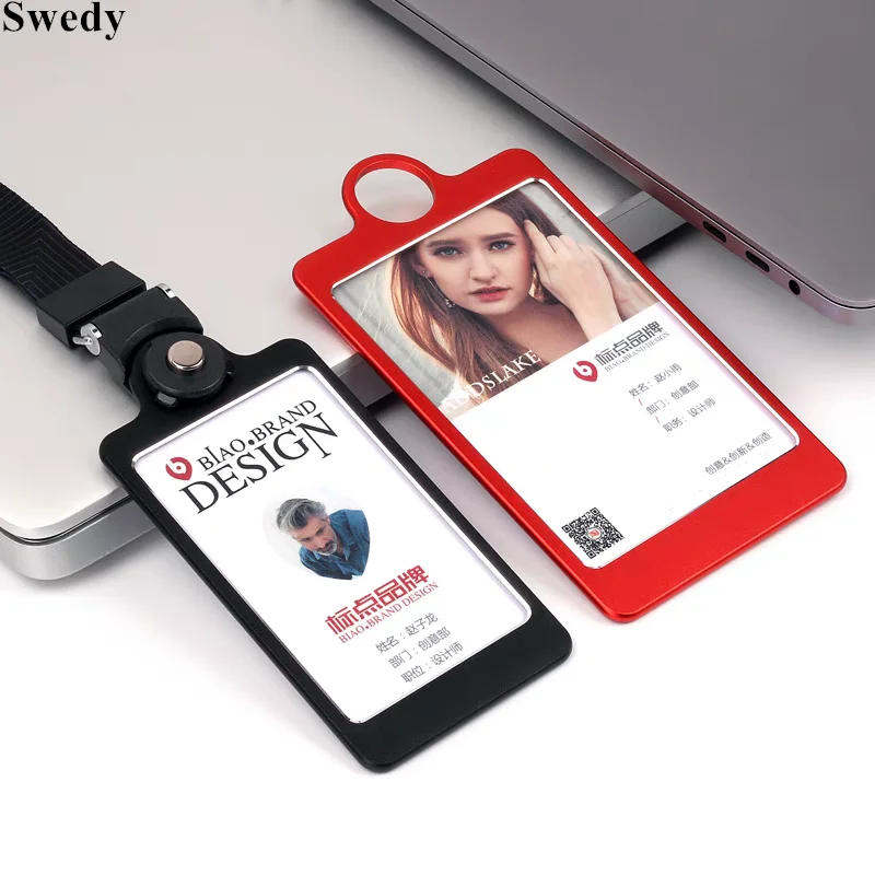 High Quality Aluminum ID Badge Card Holder Work Office School ID Name Card Tags Holder With Lanyard