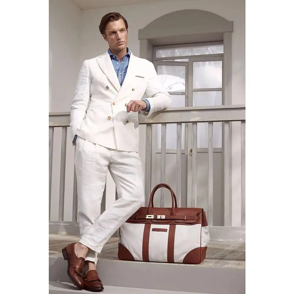 White Double Breasted Men Suit Two Pieces Fashion Hot Sell Male Set Daily Business Blazer Pants trajes para hombre