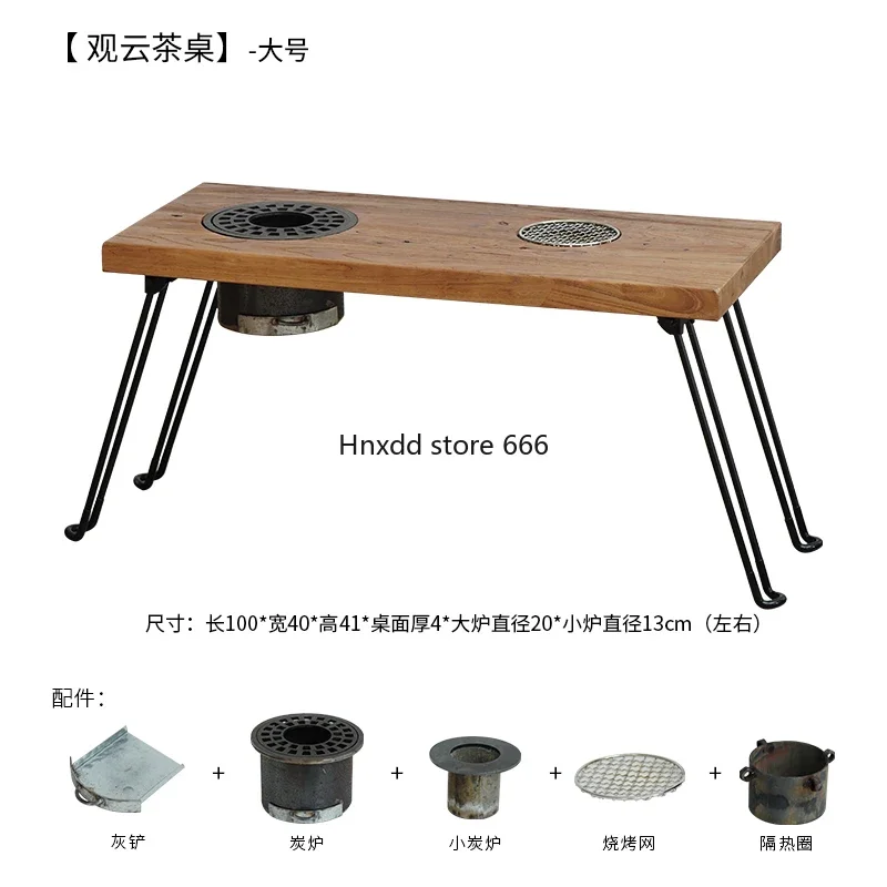 Outdoor balcony barbecue table Household solid wood small tea table Charcoal stove tea table