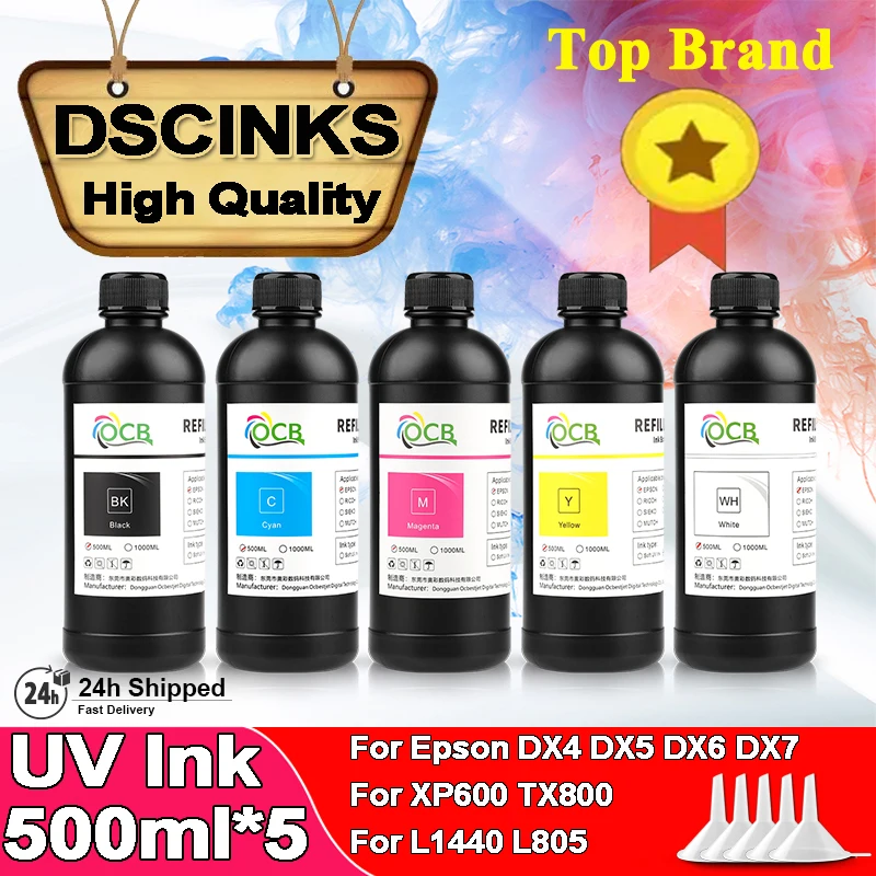 

500ML x 5PCS LED UV Ink For Epson DX4 DX5 DX6 DX7 Printhead for Roland Mimaki Mutoh Flatbed Inkjet Printer Soft Or Hard UV Ink