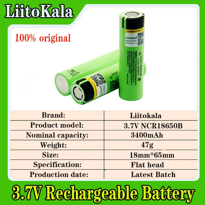 Hot LiitoKala New Original NCR18650B 34B 3.7V 18650 3400mAh Rechargeable Lithium Battery Flashlight Battery