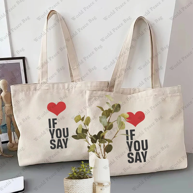 1 unidad de bolso de mano con estampado Love If You Say Kpop, bolso de lona para viajes, desplazamientos diarios, bolso de compras reutilizable para mujer, el mejor regalo