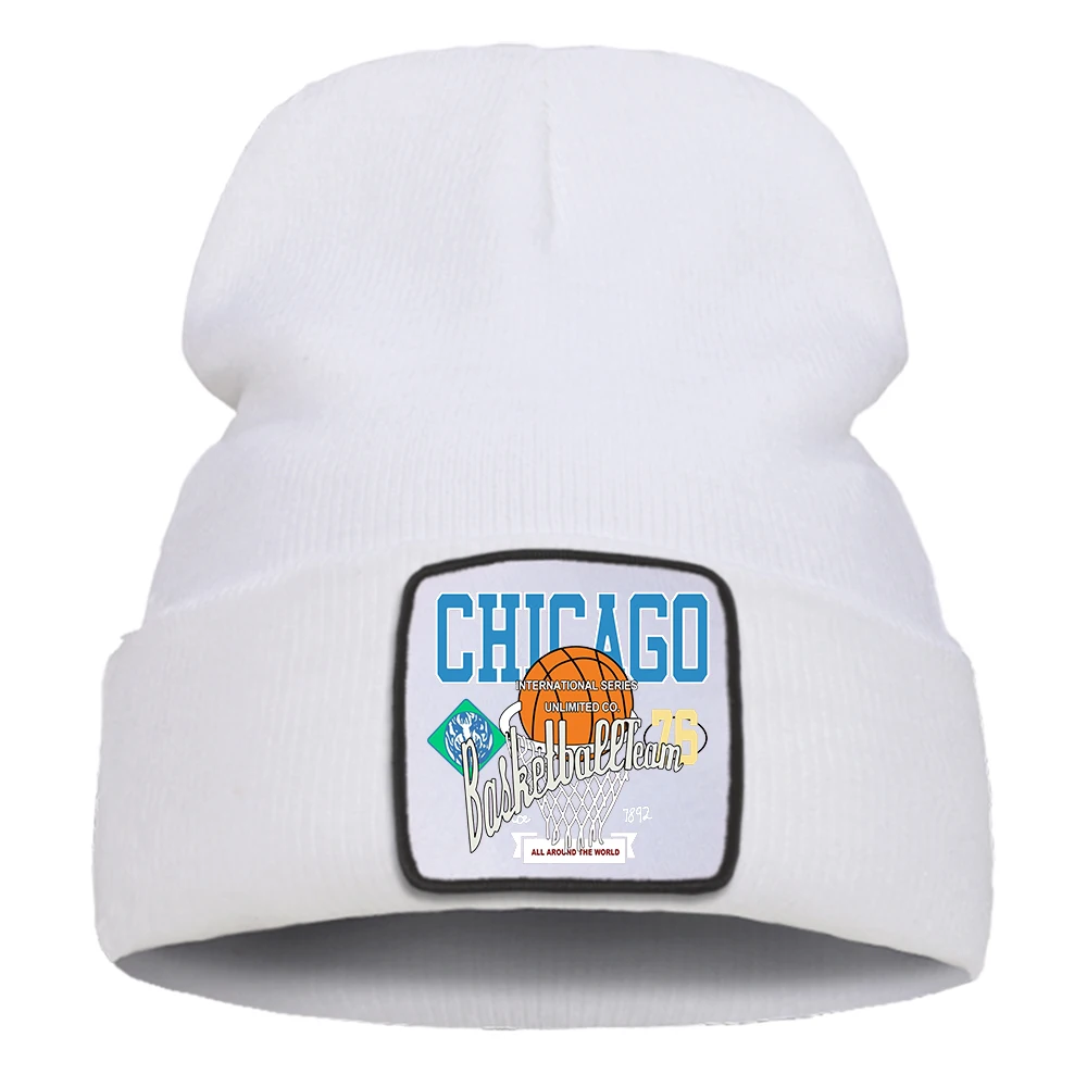 Chicago Basketball Team 76 Prints Knitted Hat Male Casual Autumn Beanie Hats Mens Casual Multi-Color Optional Winter Punk Hat