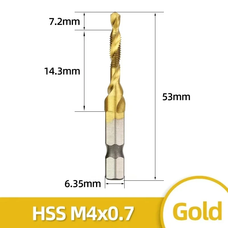 6 stücke Tap Titan Überzogene Sechskantschaft Bohrer Bits HSS Schraube Gewinde Metrische Taping Schraube Maschine Verbindung Werkzeug M3-M10 hand Werkzeuge – Detail 11