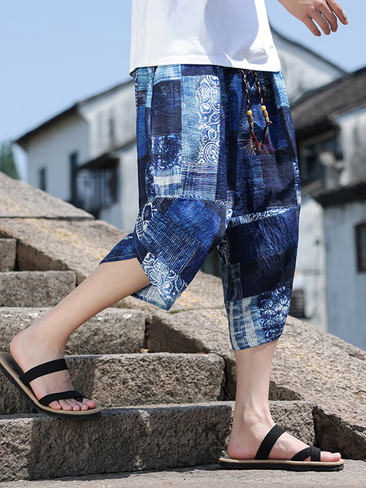 

Мужские повседневные брюки свободного кроя в стиле ретро, весна-лето, новые, с эластичным поясом, в китайском стиле, с зауженными штанинами