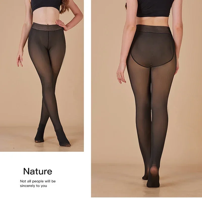 Leggings térmicos cálidos de invierno para mujer, pantimedias ajustadas elásticas gruesas de lana de cintura alta, pantalones ajustados translúcidos sexis