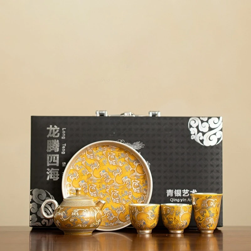 Juego de Té de Cerámica Plateada, Juego de Té Kung Fu como Recuerdo, en Promoción, Juego de Tetera, Taza, Kit de Matcha, Mate Argentino