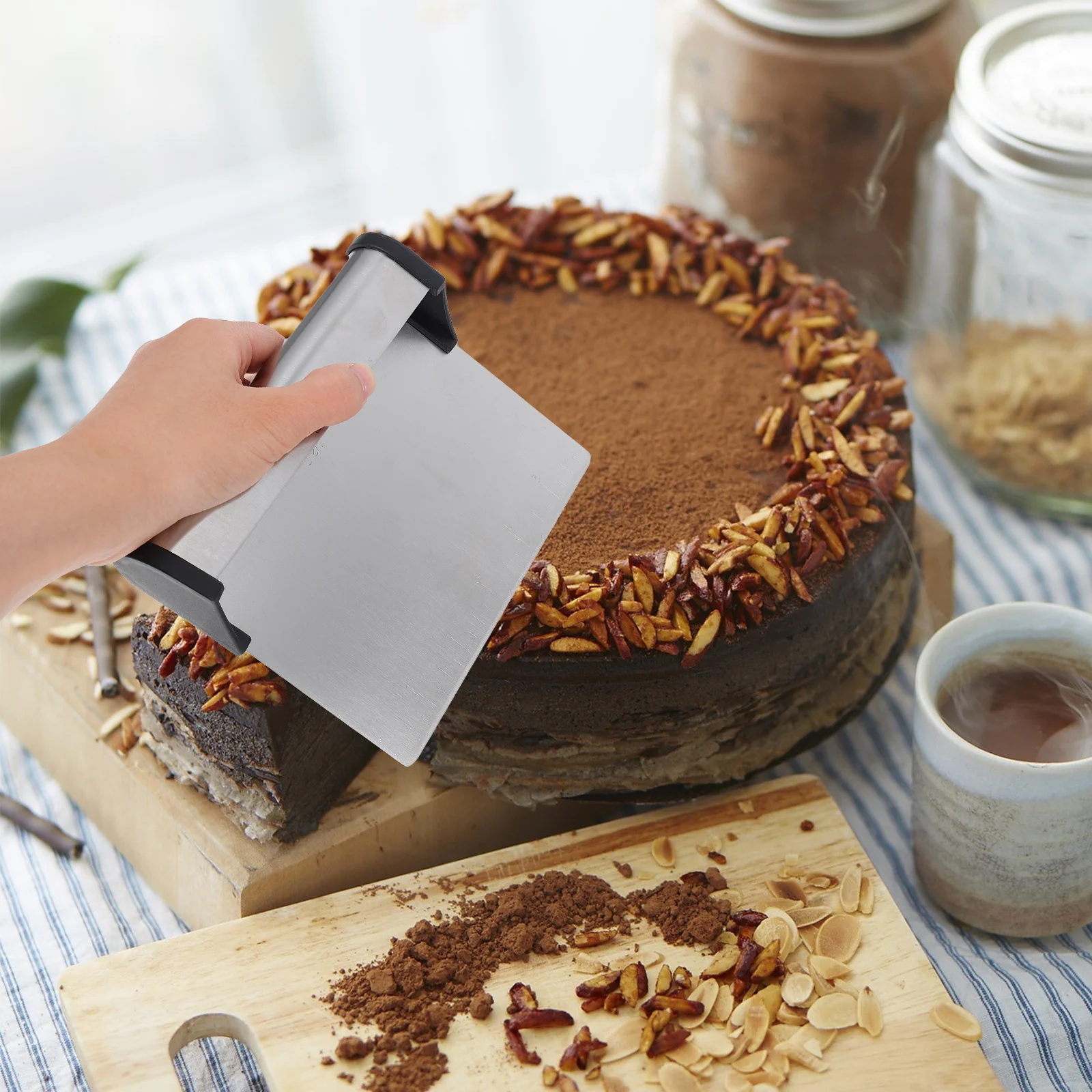 

1Pcs Dough Pastry Cutter Stainless Steel Chopper with Scale Anti Slip Design Comfortable Handle Baking Dough Scraper Kitchen