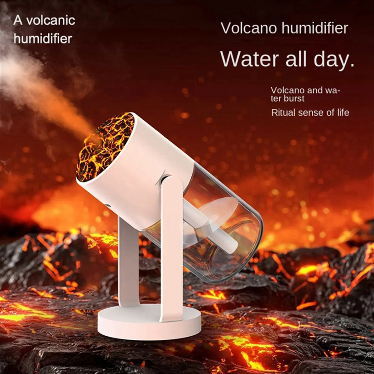 

(A64E) Портативный домашний настольный увлажнитель воздуха, мини-очиститель воздуха с имитацией пламени, семицветная атмосферная подсветка, увлажнитель воздуха A