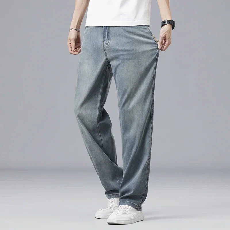 Lyocell Ultra-thin Summer Men's Jeans Elastic Ice Silk Drape Soft Loose Pants Straight Casual Denim Male Clothing Trousers - view 5