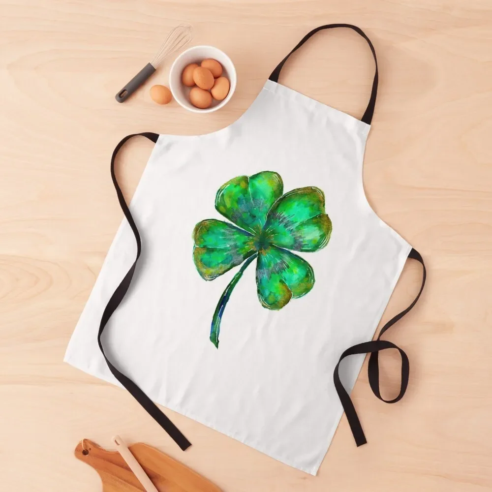 Four Leaf Clover Watercolor Apron Bib For Kitchen Woman Kitchens Kitchens Accessories Apron