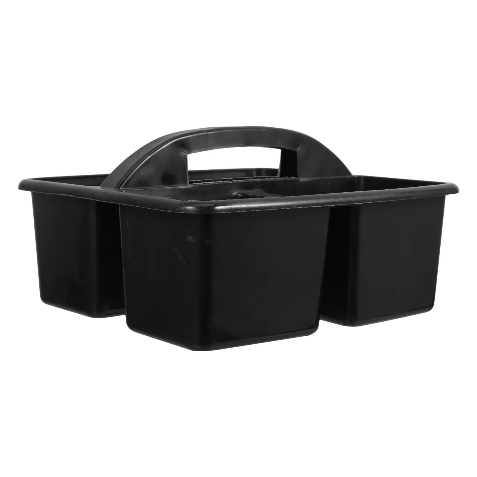 Portable 3-Compartment Storage Basket Black Plastic Caddy Handle Classroom Craft Supplies Office Home Organizer