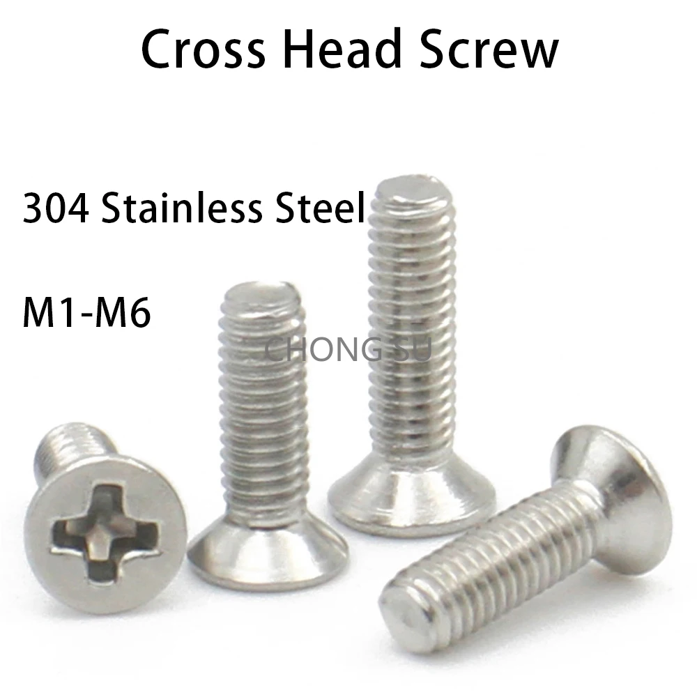 

10-50pcs 304 Stainless Steel M1 M1.2 M1.4 M1.6 M2 M2.5 M3 M3.5 M4 M5 M6 Cross Phillips Flat Countersunk Head Screw Bolt
