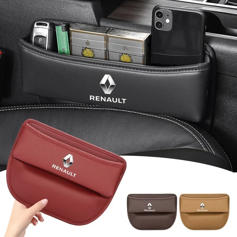 1PCS Leather Car Logo Seat Organizer Box For Renault ZOE QM6 Austral Kardian Rafale Kangoo Arkana Clio Koleos Megane Accessories