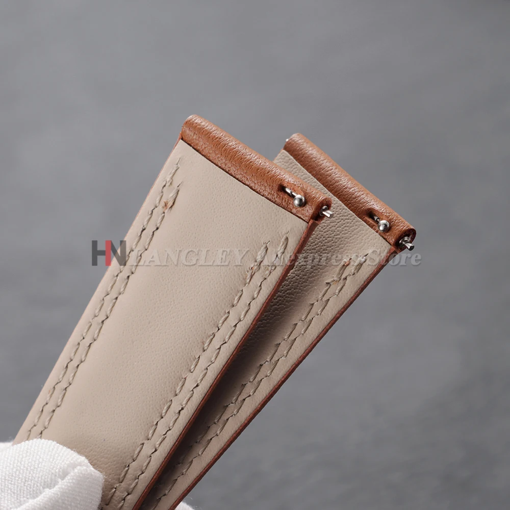 Calfskin Genuine Leather Watchband for Omega Business Watch Band for Seiko 20mm 22mm 24mm Butterfly Buckle Stitching Sport Strap view 3
