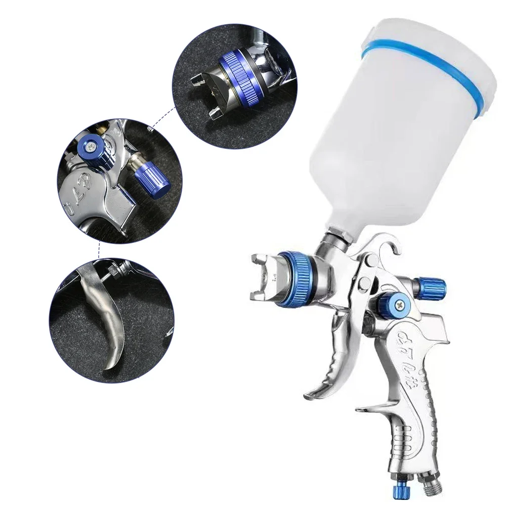 Imagem -03 - Pistola de Pulverização Aerógrafo Nasedal Hvlp 600ml Copo 1.4 mm 1.7 mm 2.0 mm Agulha de Bocal de Aerógrafo de Gravidade para Pintura de Parede de Móveis de Carro