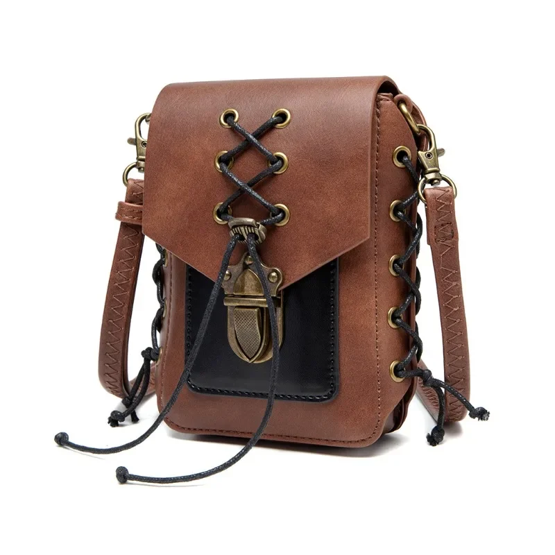 

PU leather women's shoulder bag, industrial retro style, small square bag, steampunk.