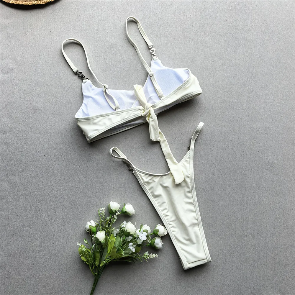 Costume da bagno bikini a fascia con croce marrone Costume da bagno micro perizoma Costume da bagno sexy annodato sul retro Donna 2025 Costume da bagno taglio alto Bikini Femmes