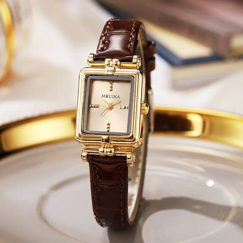 

Ретро брендовые женские часы, простые золотые квадратные наручные часы с кожаным ремешком, женские модные кварцевые часы, подарок, Relógio Feminino, оптовая продажа