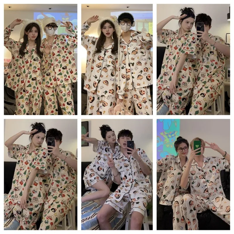 Couple Pajamas Plus Size Long Sleeved Men\'S And Women\'S Spring And Autumn Crayon Shin Chan Same Style Cute Cartoon Home Clothes