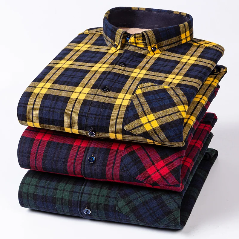 

Большие размеры 8xl, зимние теплые рубашки с длинными рукавами из 100% хлопка для мужчин, толстые клетчатые топы с одним карманом, элегантная одежда Casua
