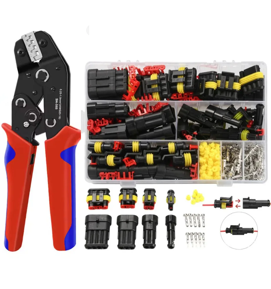 352-teiliges Wasserdichtes Steckverbinder-Set für Autoelektrik 1/2/3/4-Pin Stecker und Buchsen mit Crimpwerkzeug-Set – Detail 1